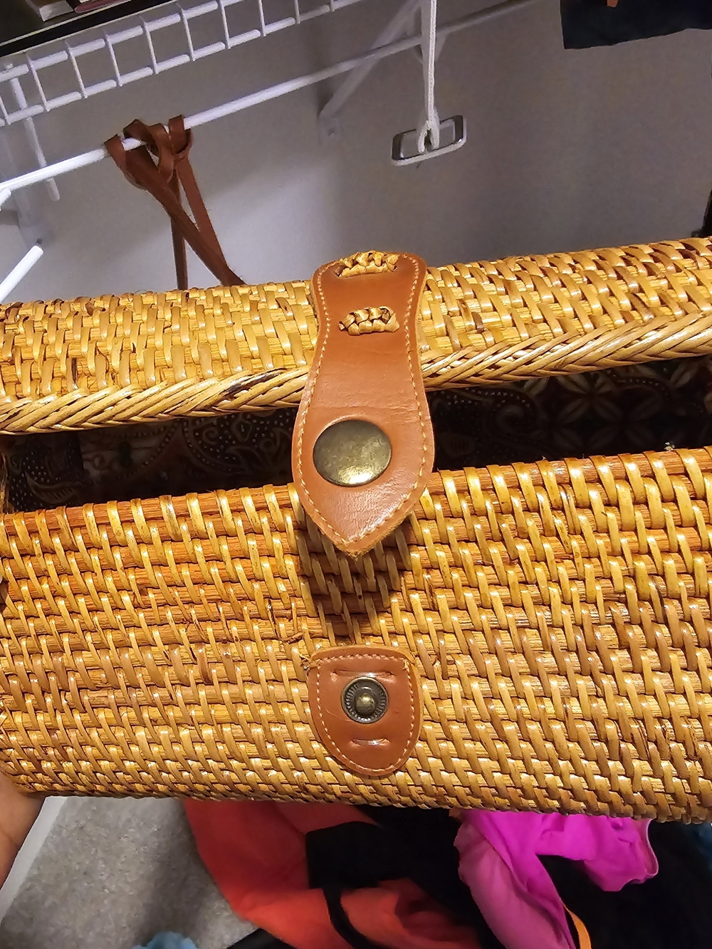 Woven Straw Tote Bag with Leather Trim - Tan